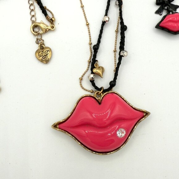 Betsey Johnson Lips First Date Hot Pink Necklace Earrings Set Statement - Picture 15 of 16